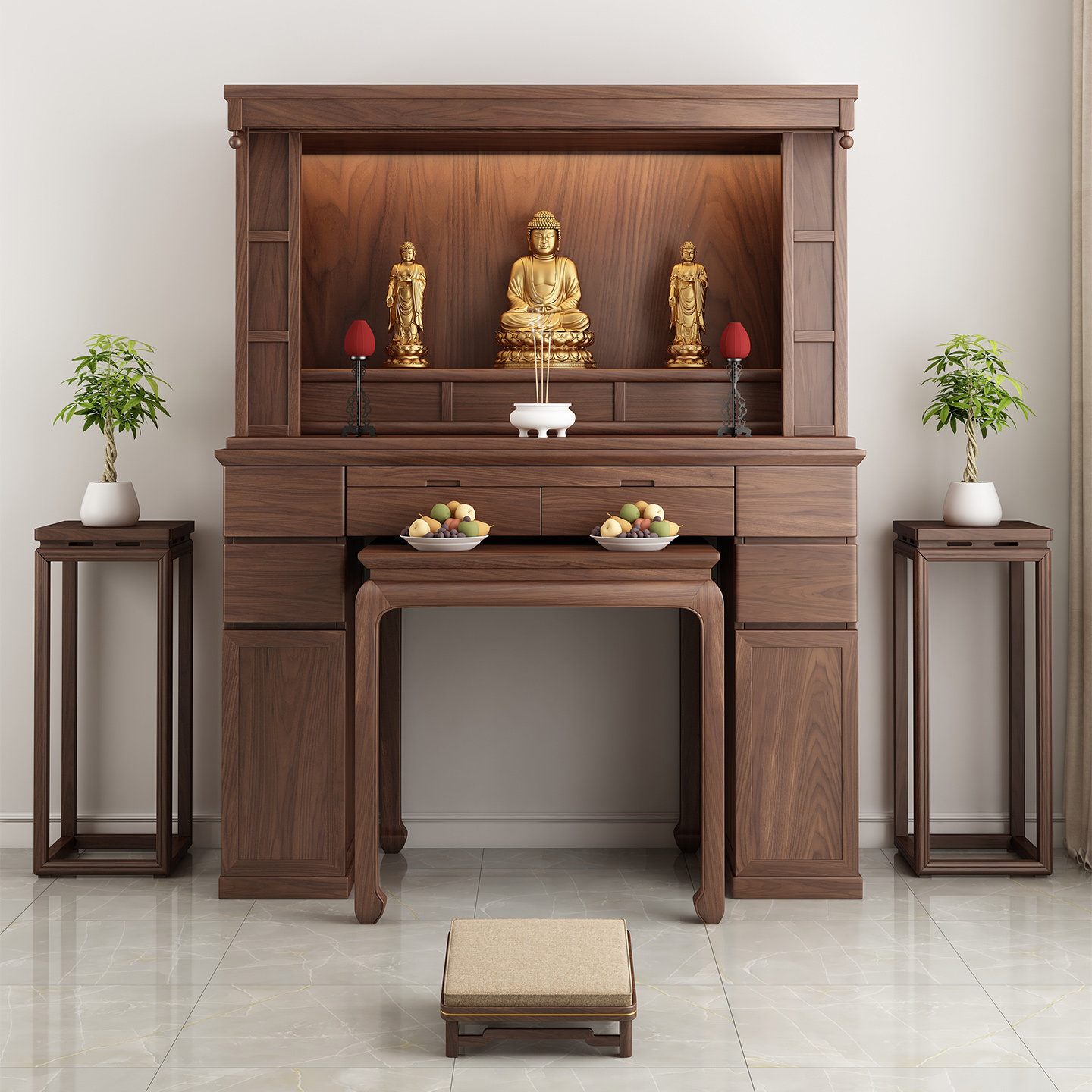 黑胡桃木佛堂佛龛新中式立柜观音财神菩萨供桌神台柜堂口桌香火桌