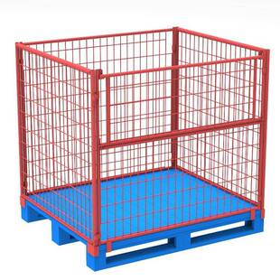 折叠式仓储笼带门拆卸后可折叠向外开半门直接卡在托盘上网格护
