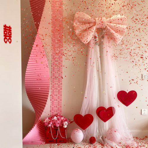 小红薯同款婚房布置超大红色绒蝴蝶结装饰婚礼场景装饰结婚晨袍套