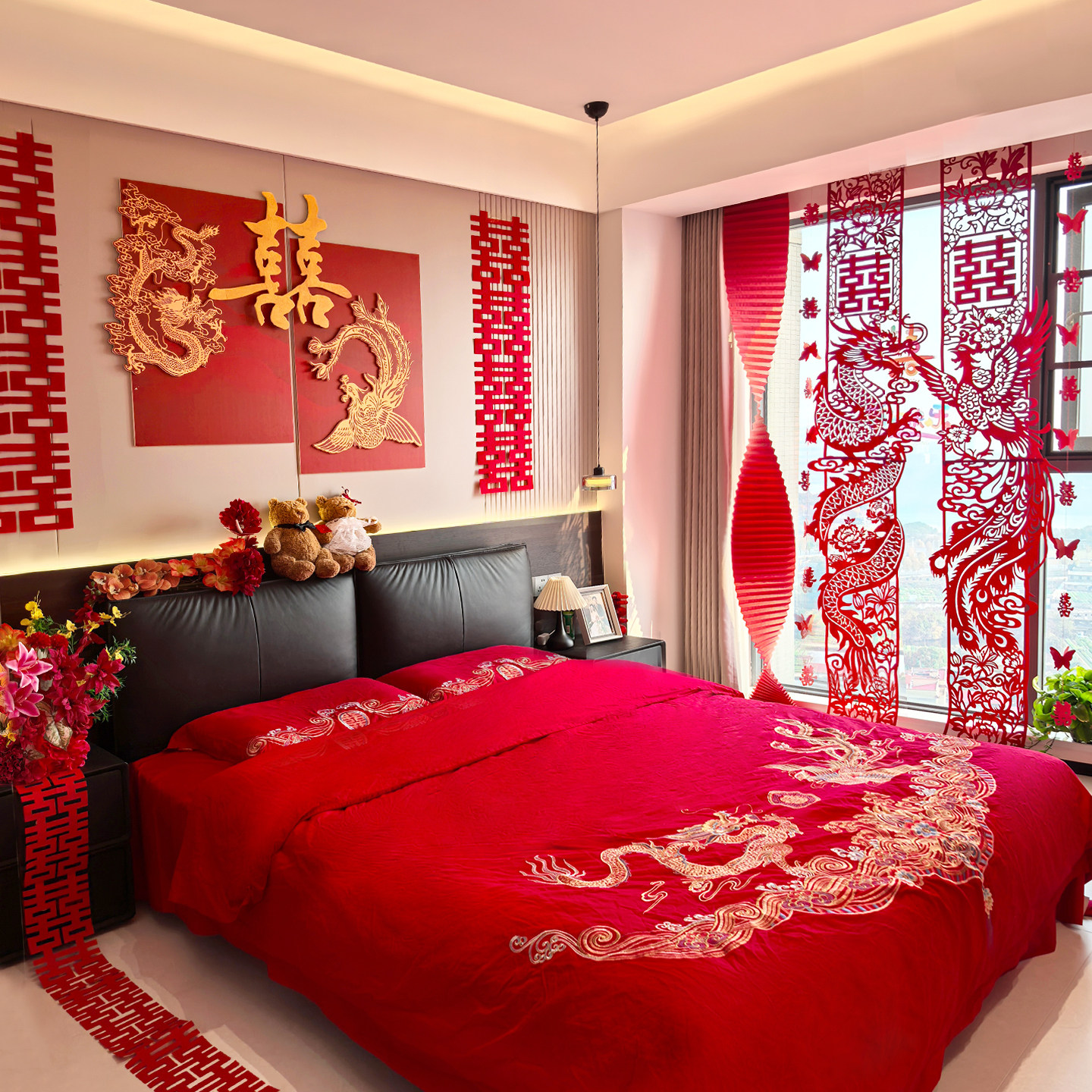 结婚装饰男女方卧室装扮套装氛围感婚房布置喜庆拉花婚礼客厅用品