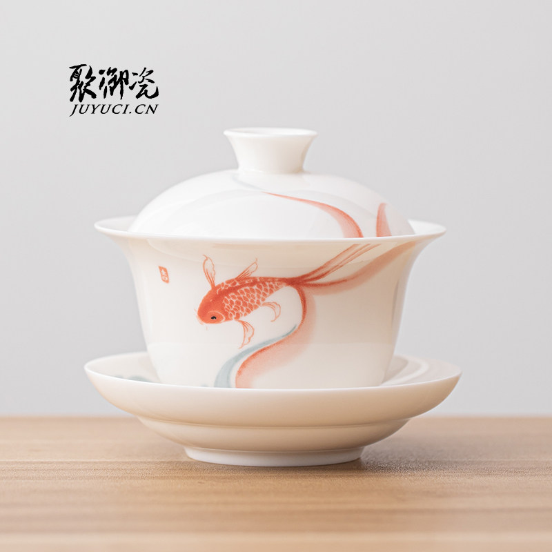 南山先生素锦莲华三才盖碗