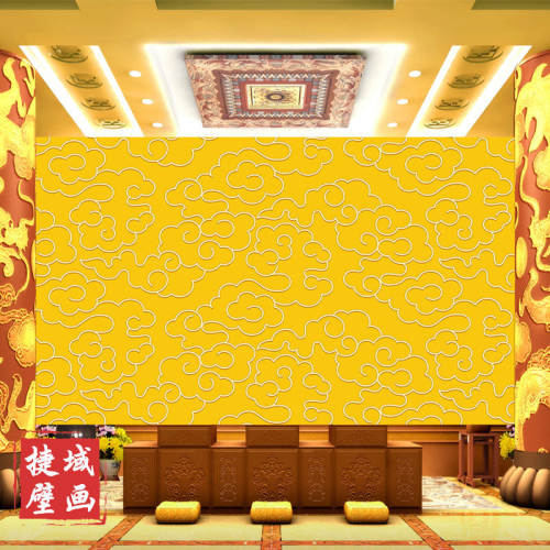 新中式金色祥云佛仙道壁画定制