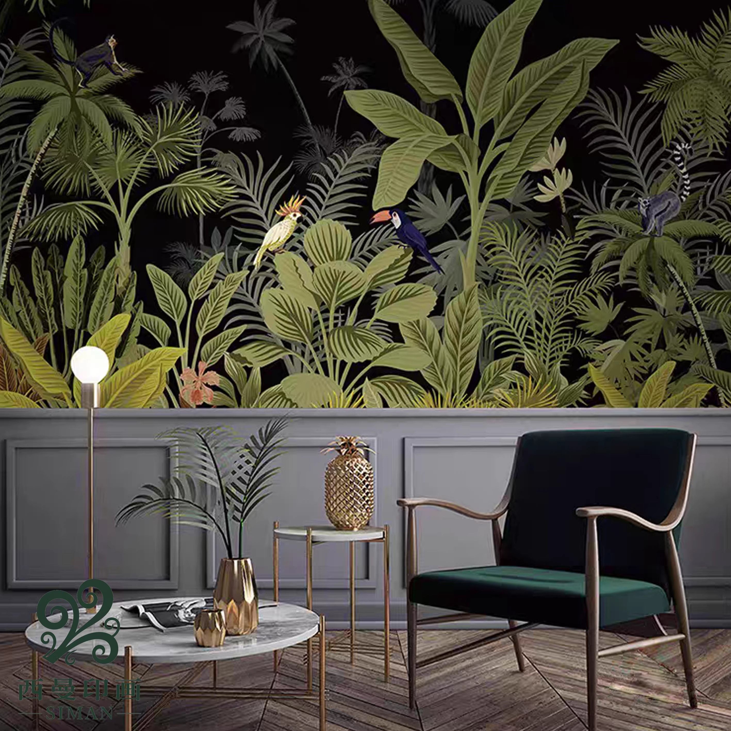 美式复古壁纸壁布美洲风情热带雨林植物大型高级壁画定制背景墙纸,家装主材,定制壁画,淘宝优惠券,粉丝福利购,淘宝优惠卷