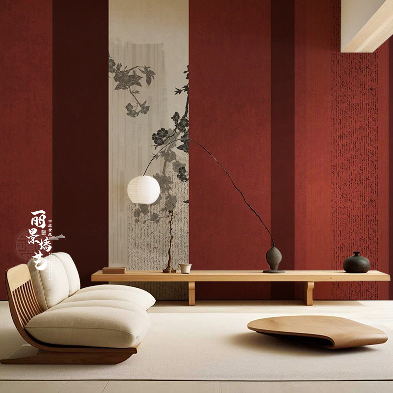 复古中国风故宫红树影墙布古风包间玄关沙发背景墙酒店火锅店壁纸,家装主材,定制壁画,淘宝优惠券,粉丝福利购,淘宝优惠卷