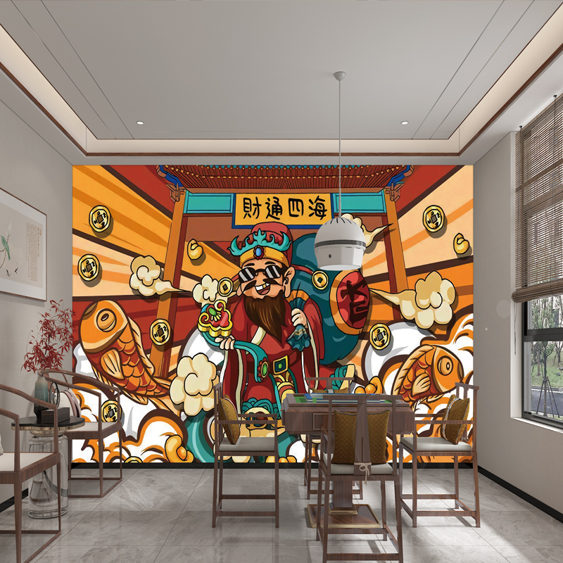 国潮风火锅店麻辣烫壁纸烧烤墙纸