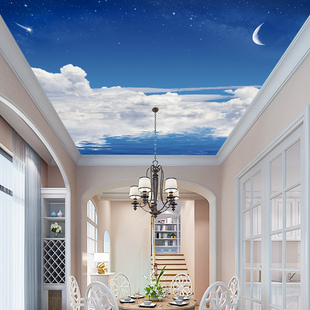 壁画天空墙纸8D儿童房吊顶客厅白云星空墙布3D立体卧室壁纸天花板