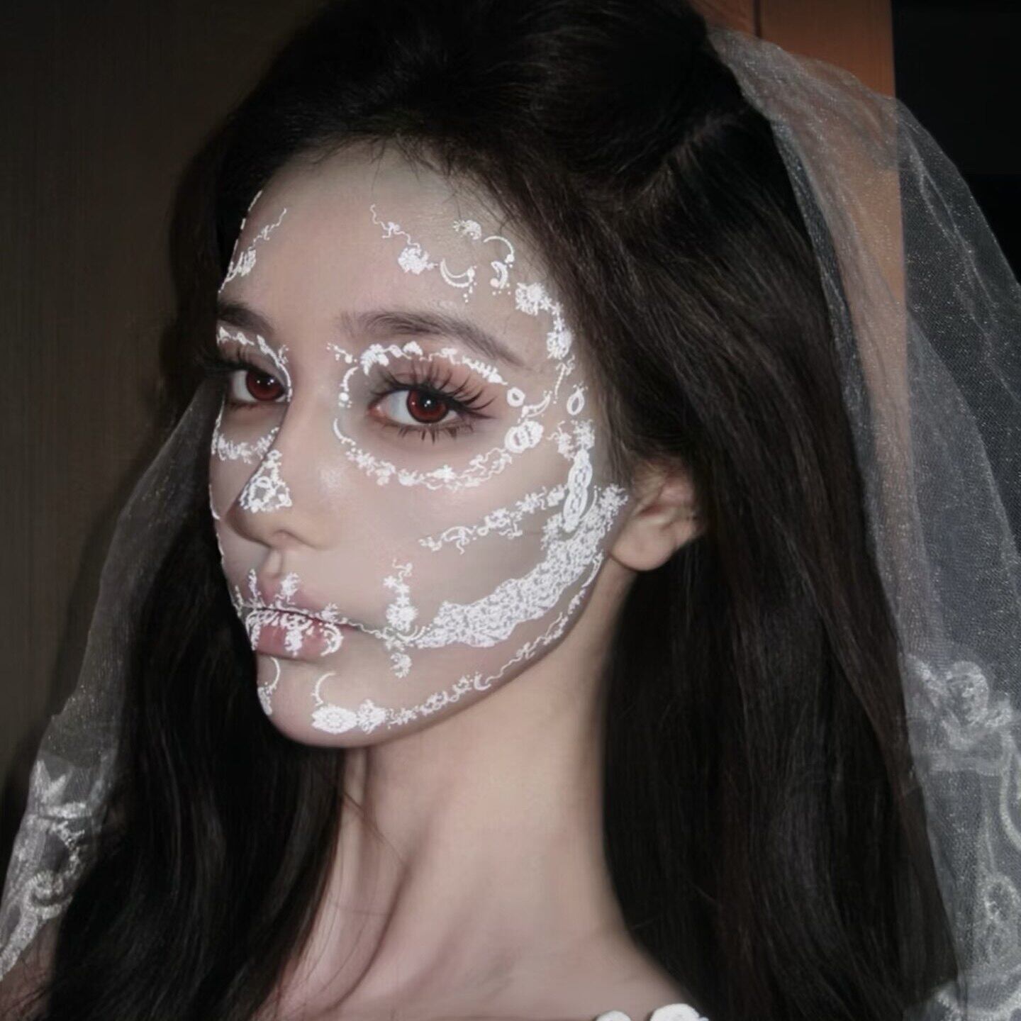 万圣节面具妆容脸贴蕾丝花纹面部彩绘贴饰防水化妆贴纸装饰贴画