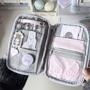 韩系简约ins风粉色烧饼痛包笔袋学生少女心多功能痛层文具盒笔袋