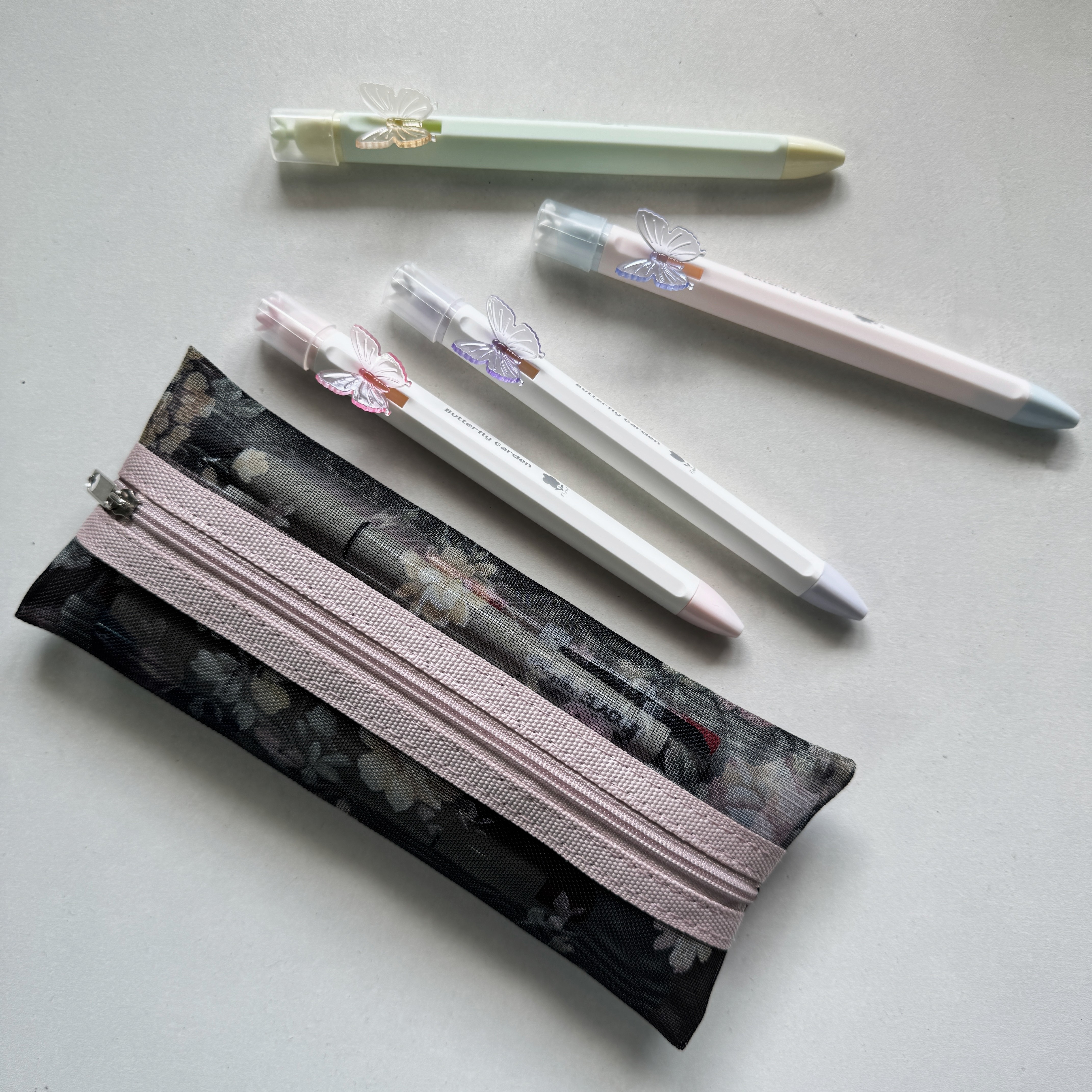 韩系小众设计梨花网纱笔袋ins风高颜值学生铅笔盒文具收纳袋便携