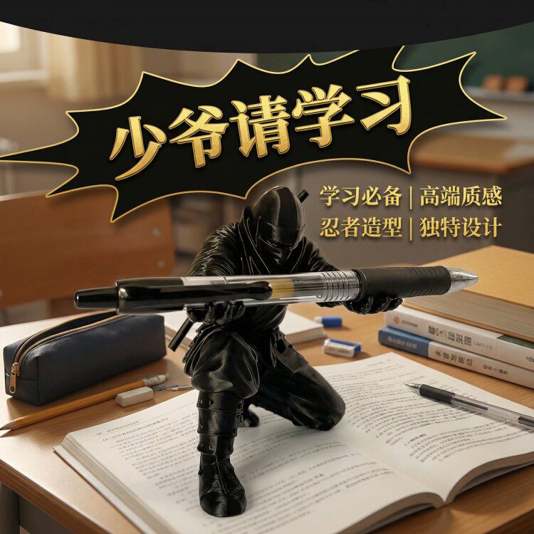 少主请学习持奉笔侍卫人形笔架摆件忍者模型玩具创意玩具搞笑生