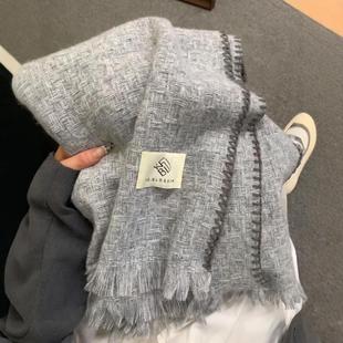 灰色围巾秋冬季女高级感围脖护颈韩系氛围感毛绒披肩外搭2025新款