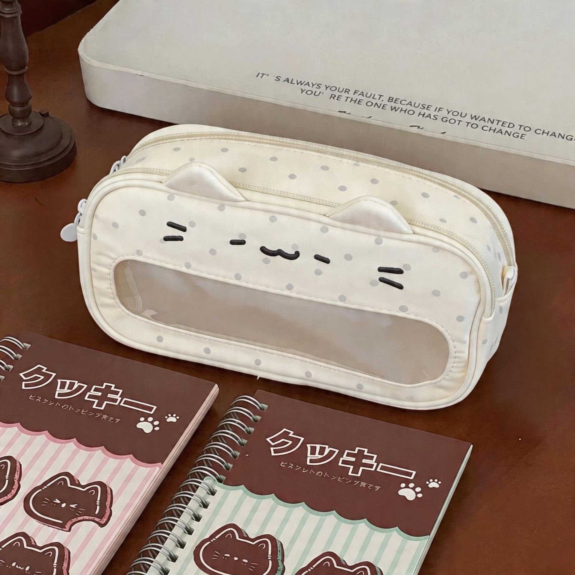ins颜文字小猫大容量笔袋