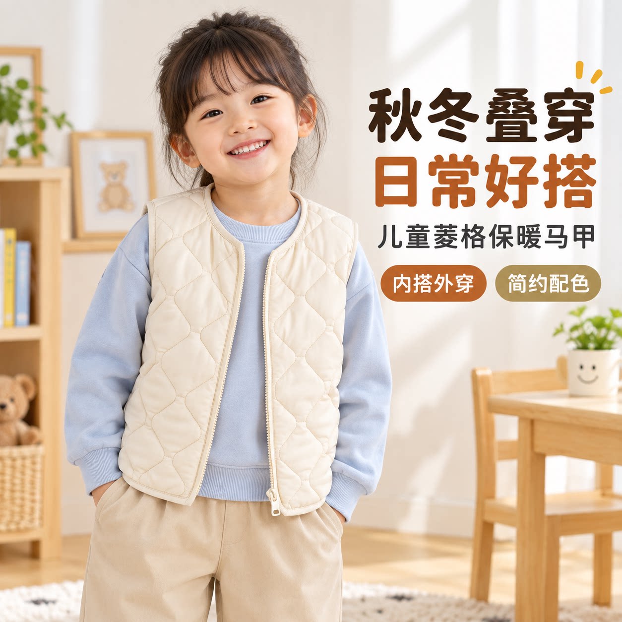 秋冬男女童绵羊毛加绒加厚马甲