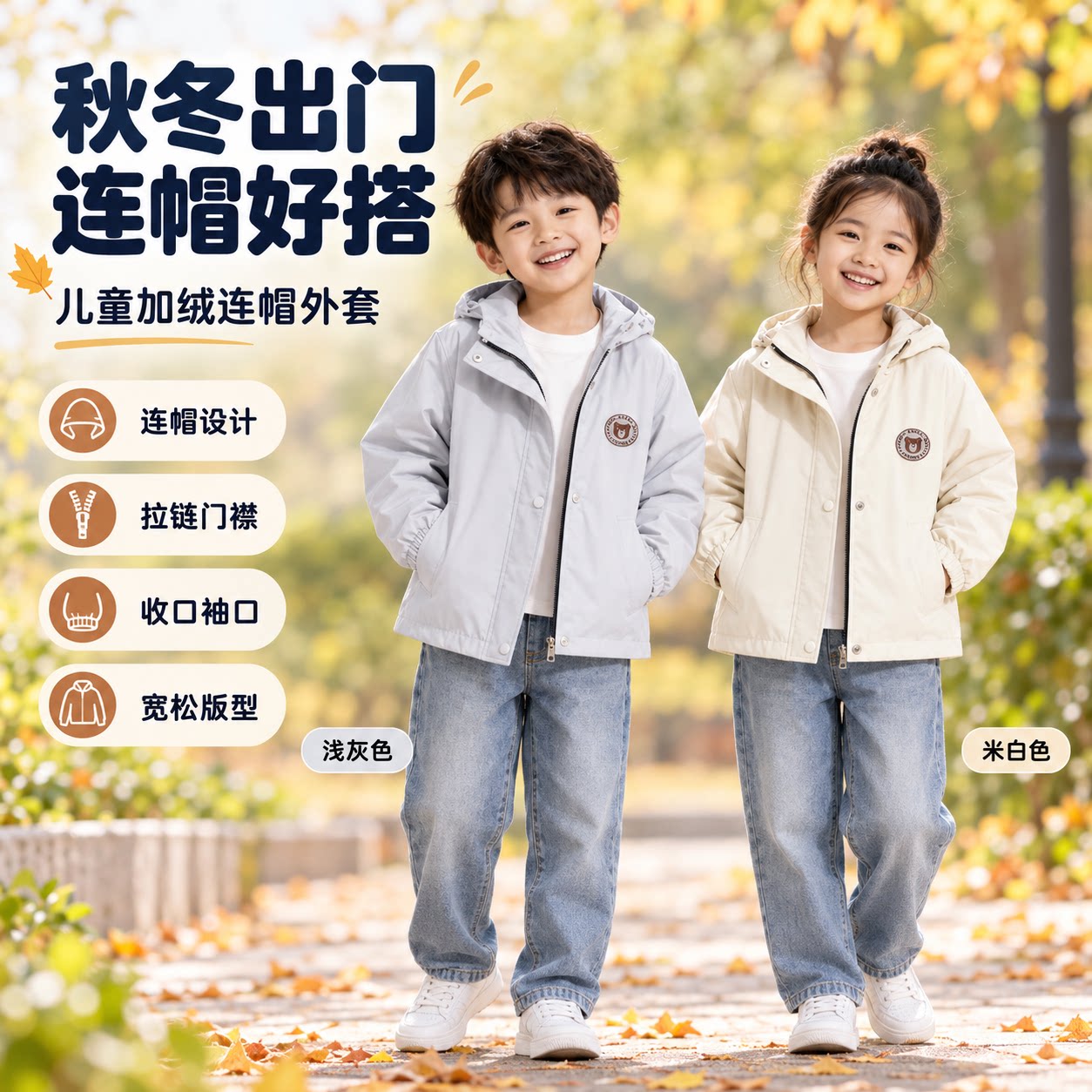 秋冬加绒保暖连帽儿童冲锋衣