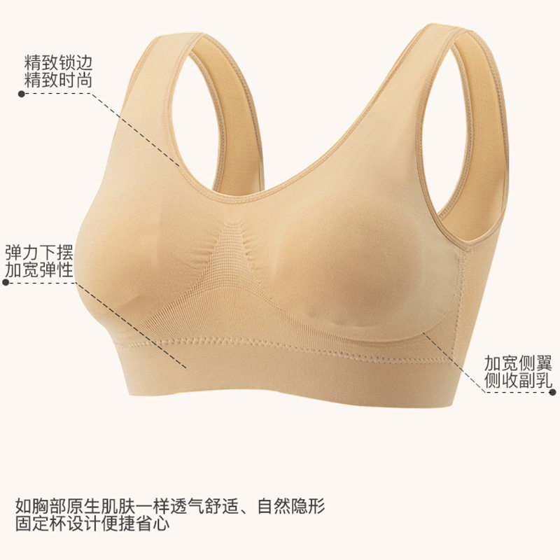 中年妈妈内衣文胸薄款无钢圈中老年人运动背心式美背带胸垫大码夏