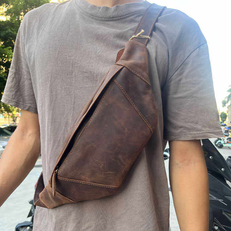 纯皮男女青年通用腰包斜挎头层牛皮商务旅行休闲百搭大容量韩日系