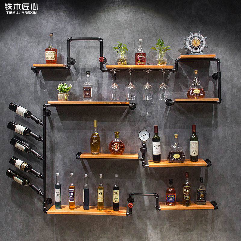 钉制铁艺复古工业风墙上置物架墙壁装饰壁挂红酒架收纳