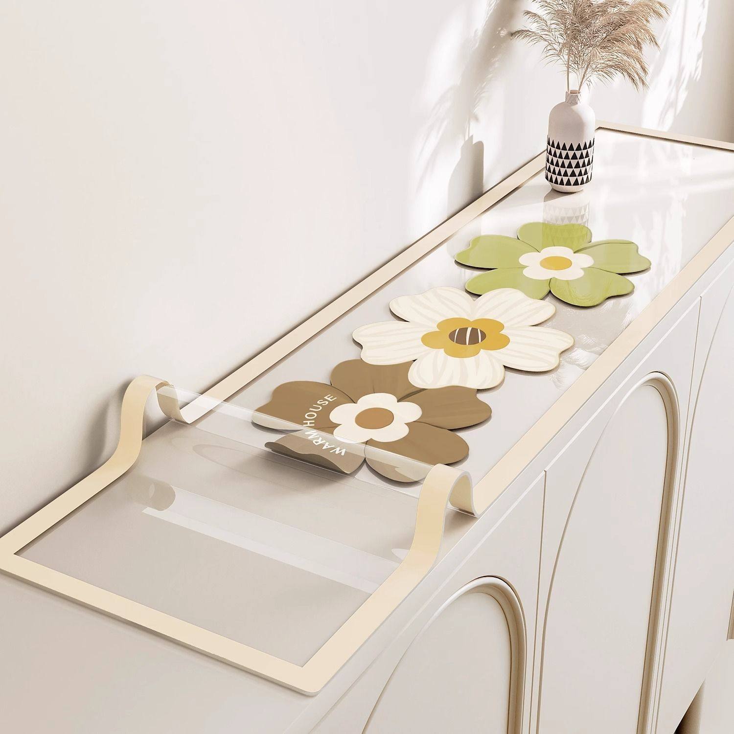 花卉透明餐边柜垫免洗轻奢高级感桌布2025电视柜鞋柜台面保护垫子