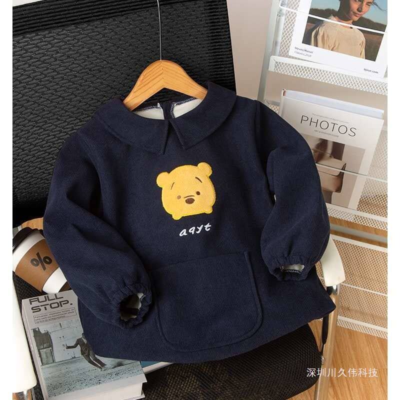 儿童灯芯绒罩衣男童防脏吃饭围兜女孩外穿洋气围裙宝宝反穿衣秋冬