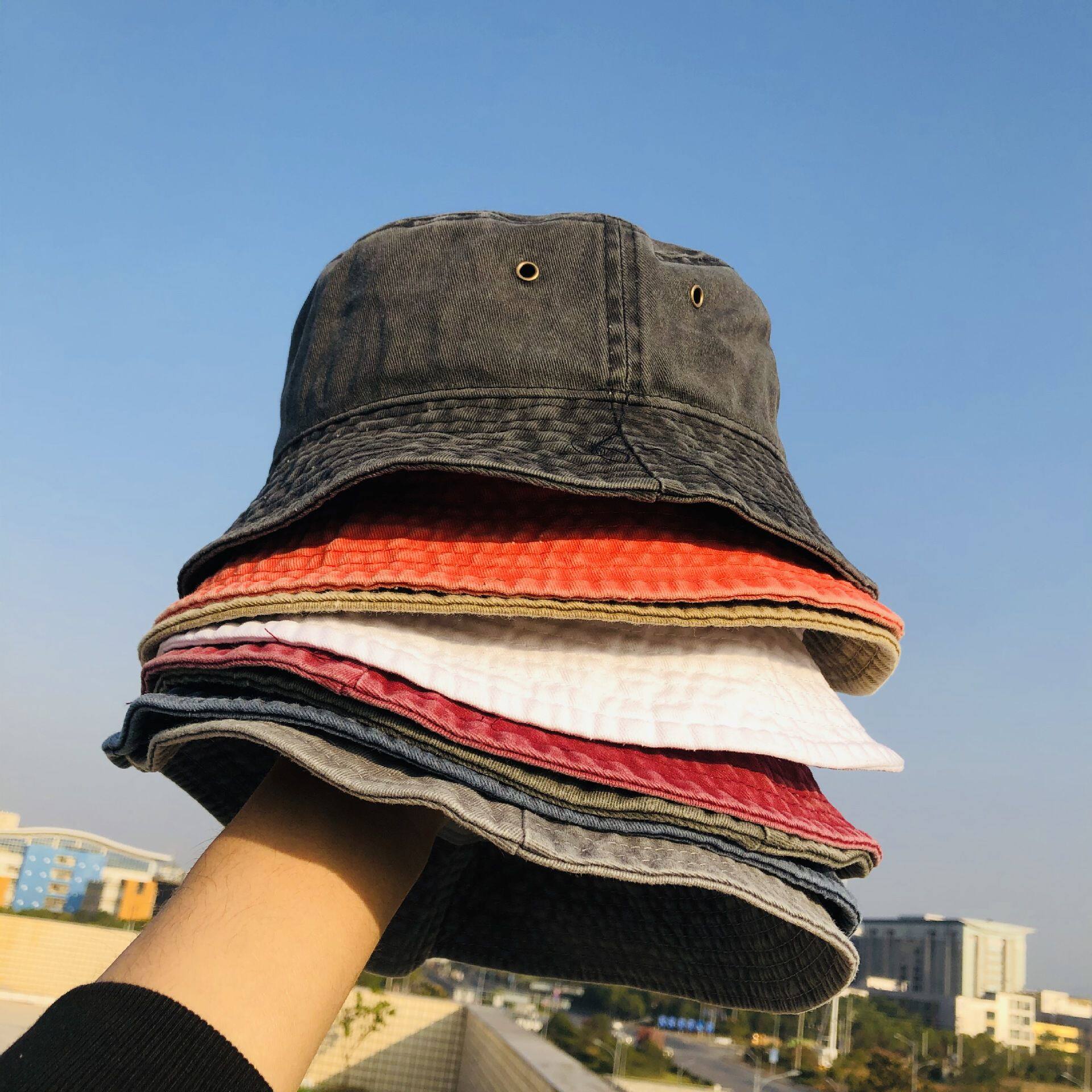 水洗帽牛仔做旧渔夫帽女春夏韩国百搭遮阳盆帽秋冬日系小清新chic