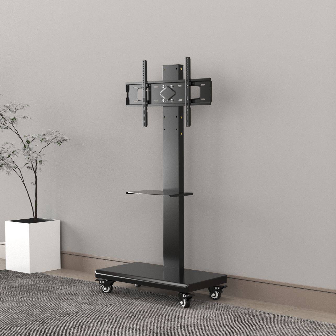 可移动电视机落地支架免打孔通用电视挂架横竖屏旋转直播推车带轮