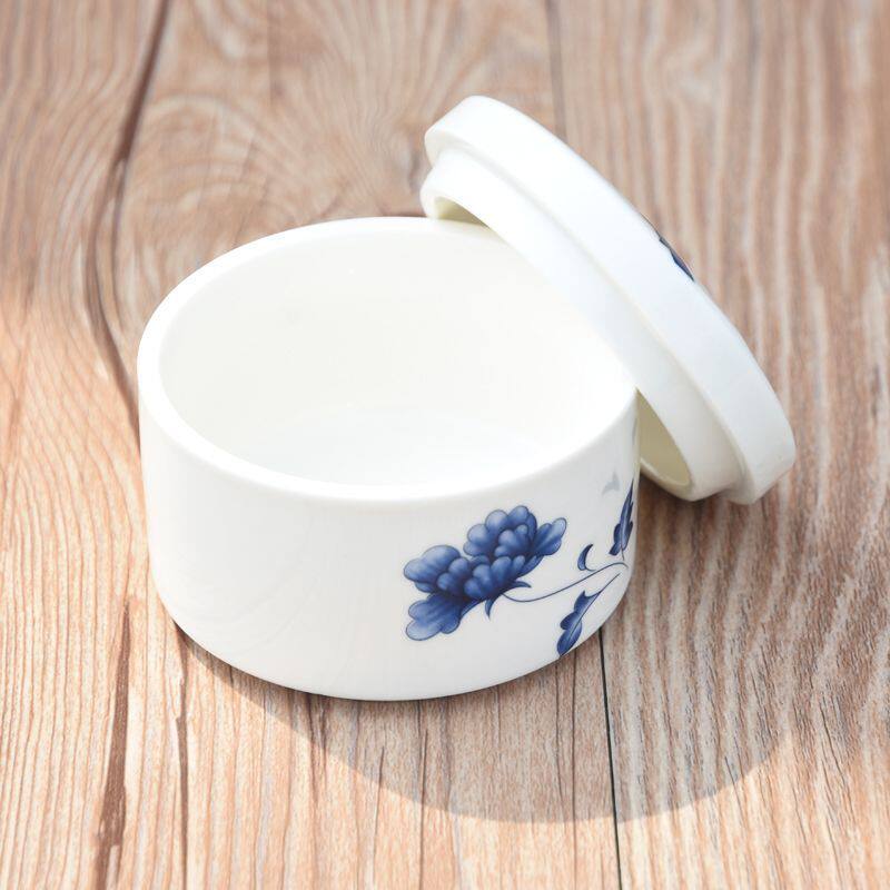 包邮景德镇青花陶瓷墨池文房书法绘画砚台带盖保湿墨盒书房摆件