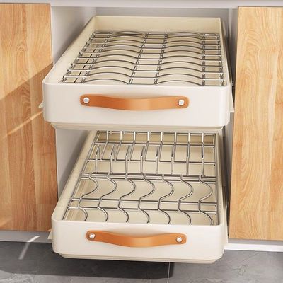 不锈钢碗碟收纳架厨房橱柜内置物架抽屉式拉篮抽拉碗柜盘沥水碗