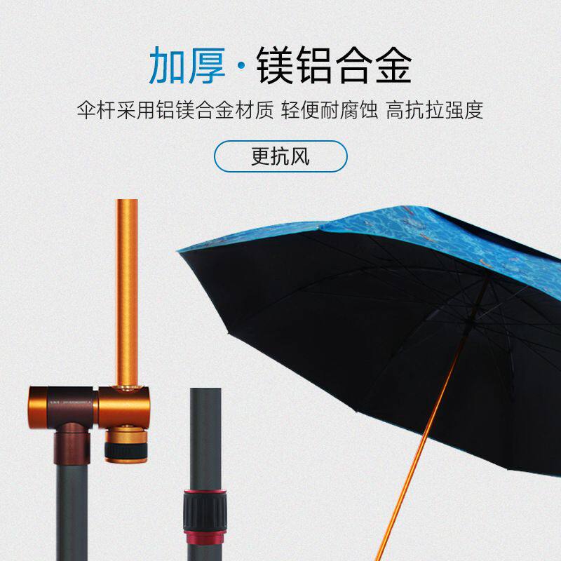 金威钓鱼伞2.4m大号双层遮阳伞黑胶万向碳素钓伞太阳伞