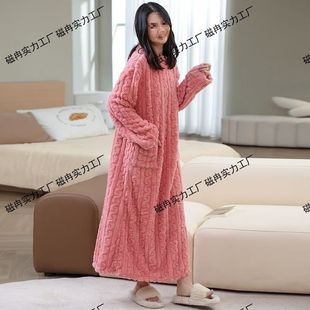 行走的被子冬季新款加长保暖宽松有口袋珊瑚绒家居睡衣睡袍睡裙女