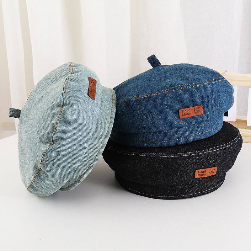 女款洋气贝雷帽春秋季户外拍照凹造型牛仔帽男童休闲简约画家帽潮
