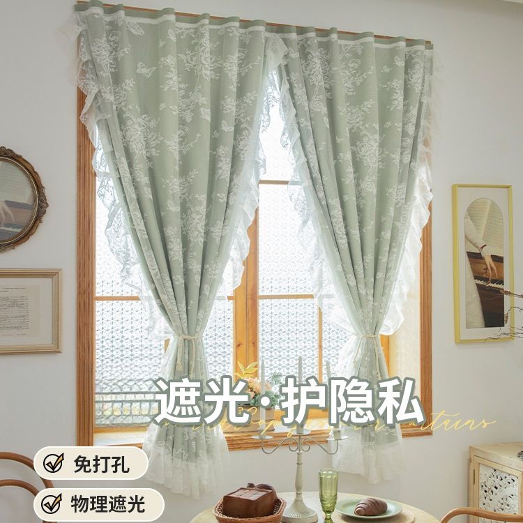 自粘式双层魔术贴窗帘全遮光免打孔安装隔热防晒遮阳帘出租房宿舍