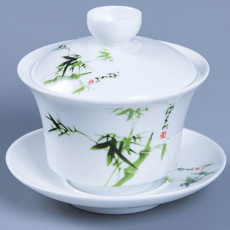陶瓷功夫茶具茶碗茶杯冲茶器泡白瓷家用简约单个三才盖碗套装