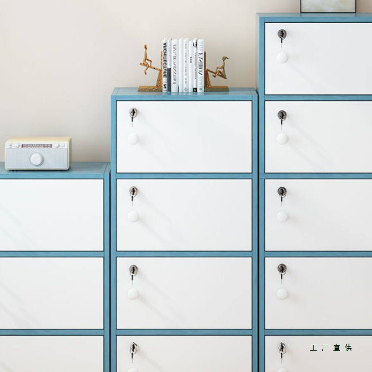 带锁书柜阳台置物收纳柜办公室储物柜带门简易学生书架家用小柜子