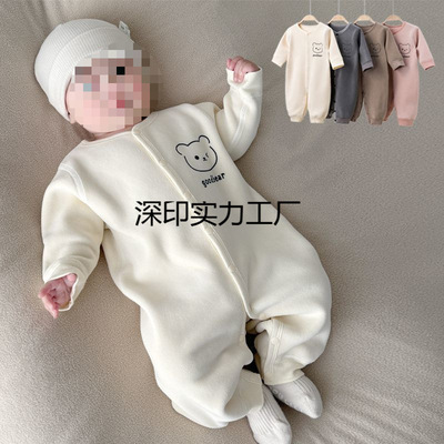 秋冬宝宝保暖连体衣加厚加绒哈衣儿童长袖幼儿婴儿外出爬爬服衣服