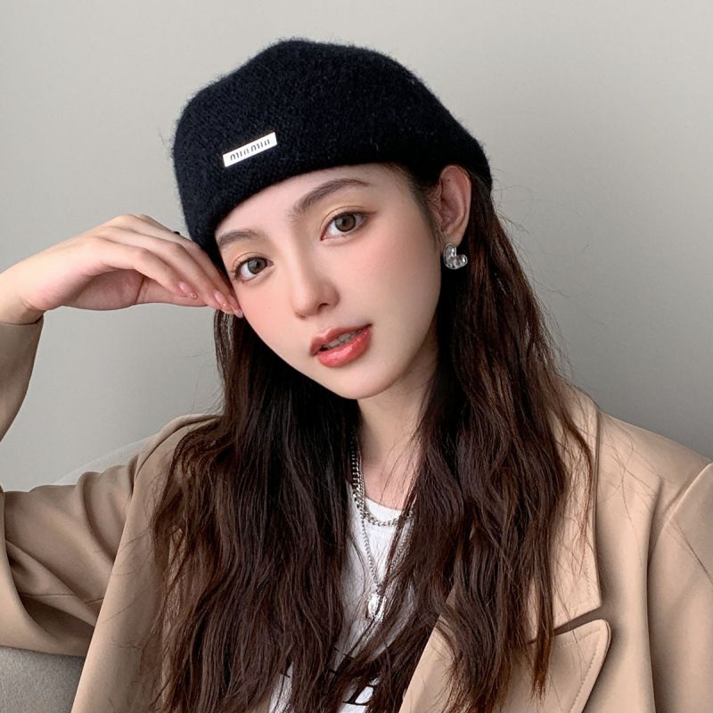 新款秋冬季女网红日韩时尚百搭前进帽复古纯色画家帽显脸小贝雷帽