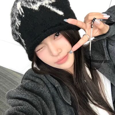 Double inin 韩系百搭蝴蝶针织冷帽女冬季保暖显脸小包头帽