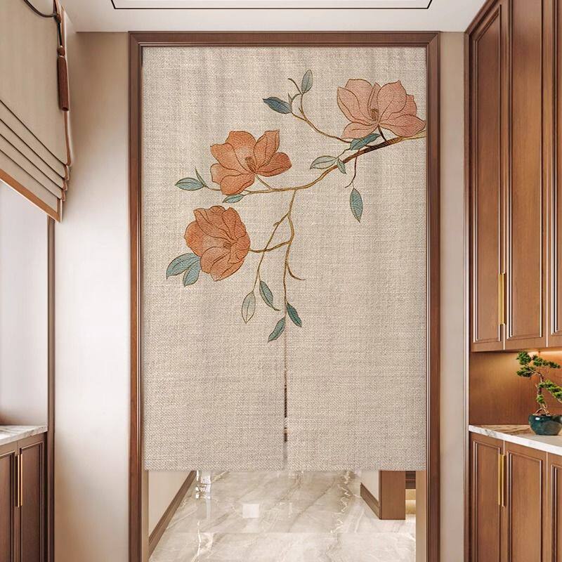 中式门帘隔断帘免打孔卧室梅兰竹菊遮挡帘卫生间半帘客厅过道帘子