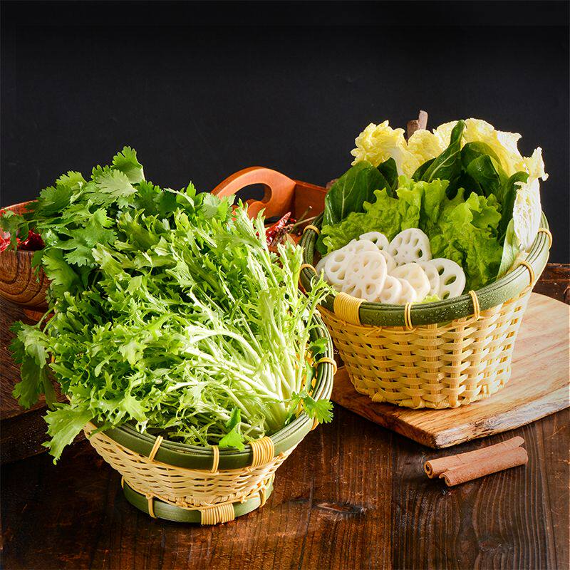 斜口仿藤篮火锅店餐具蔬菜拼盘商用自助烤肉青菜桶特色金针菇盘子