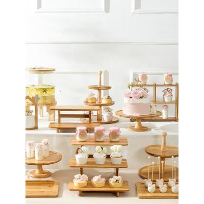 竹制甜品台展示架生日摆件下午茶点心糕点零食盘蛋糕托盘茶歇摆台