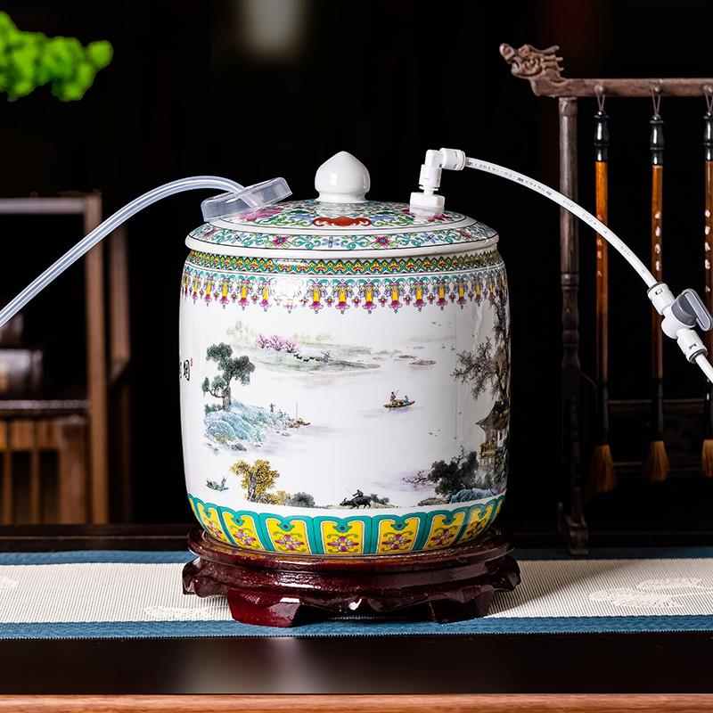 陶瓷储水桶家用纯净水器饮水机自动抽水带浮球阀茶室茶台蓄水罐壶