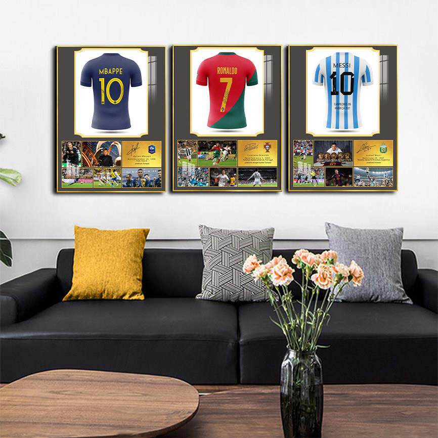 足球明星球衣挂画梅西C姆巴佩海报装饰画卡卡哈兰德内马尔壁画
