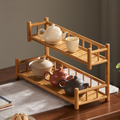 小型博古架茶杯架子茶具置物架桌面紫砂壶新中式 饰品摆件架 装