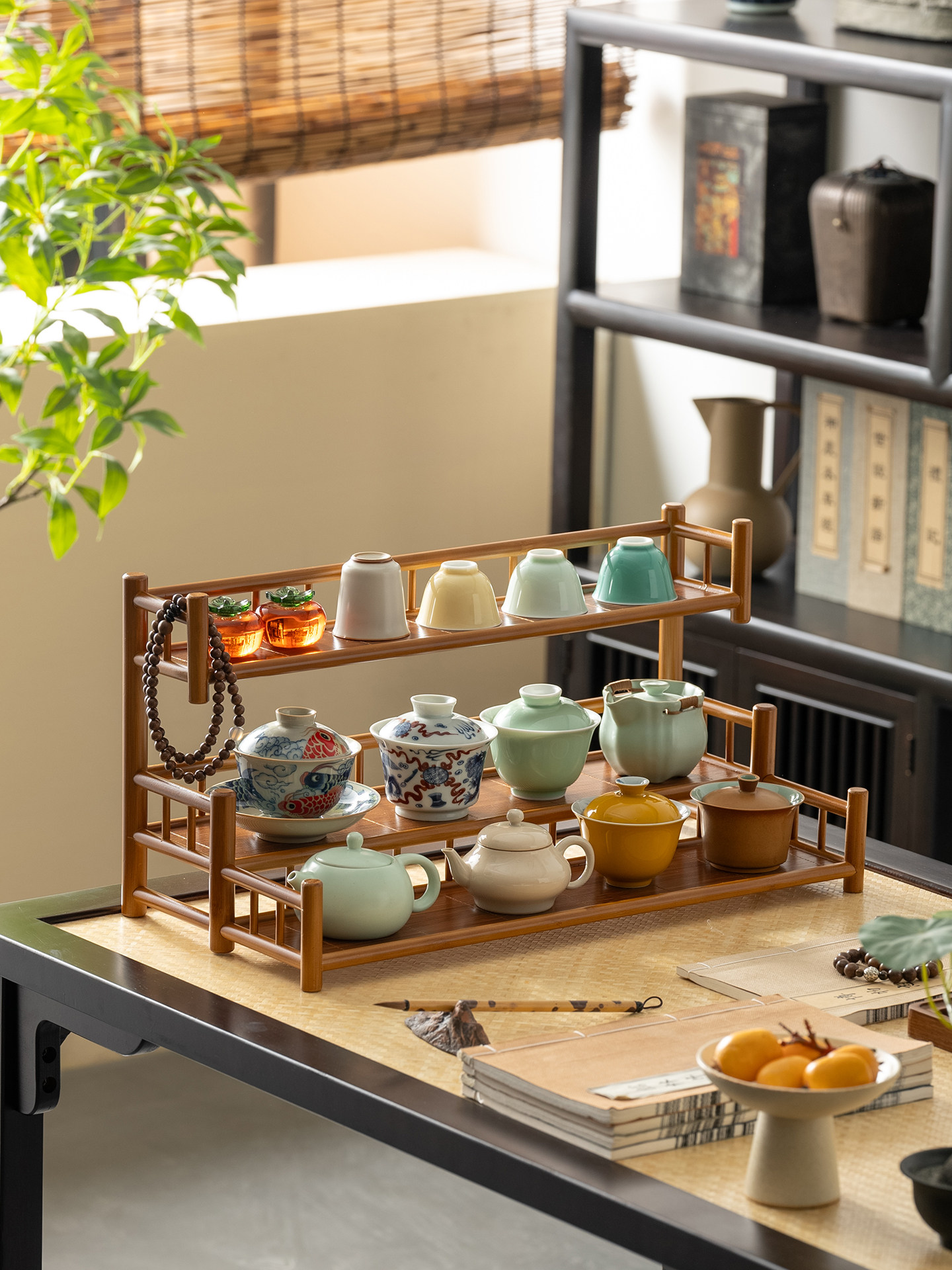 桌面薄谷架小茶杯架茶具收纳架紫砂壶收纳架新型中国风装饰品