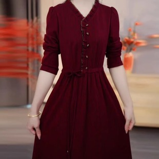 连衣裙2025新款女春秋季高档长袖轻奢高级感喜婆婆婚宴装妈妈礼服