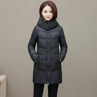 平湖羽绒服女款2025新款九江中长修身连帽巨好看妈妈冬装外套