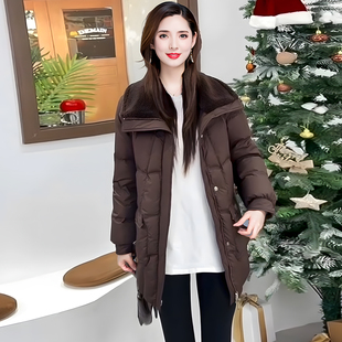 平湖羽绒服女冬季2025新款今年流行爆款九江巨好看中长款翻领外套