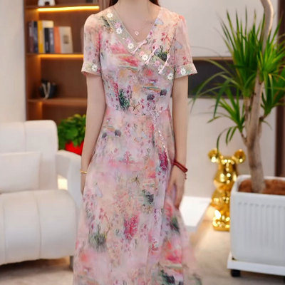 新中式国风连衣裙2025新款女夏十三行今年流行爆款碎花轻奢高级感