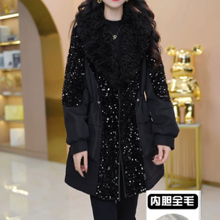 派克服女款2025新款爆款加绒加厚洋气妈妈冬装外套中长款晋江棉服