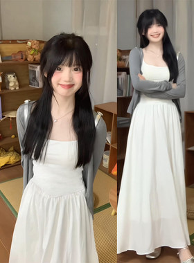 白色吊带连衣裙长款女白月光初恋小白长裙子夏日绝美巨好看小个子