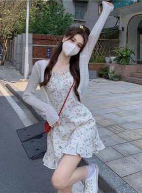 碎花吊带洋装女夏套装裙2026新款小个子法式初恋雪纺短裙两件套